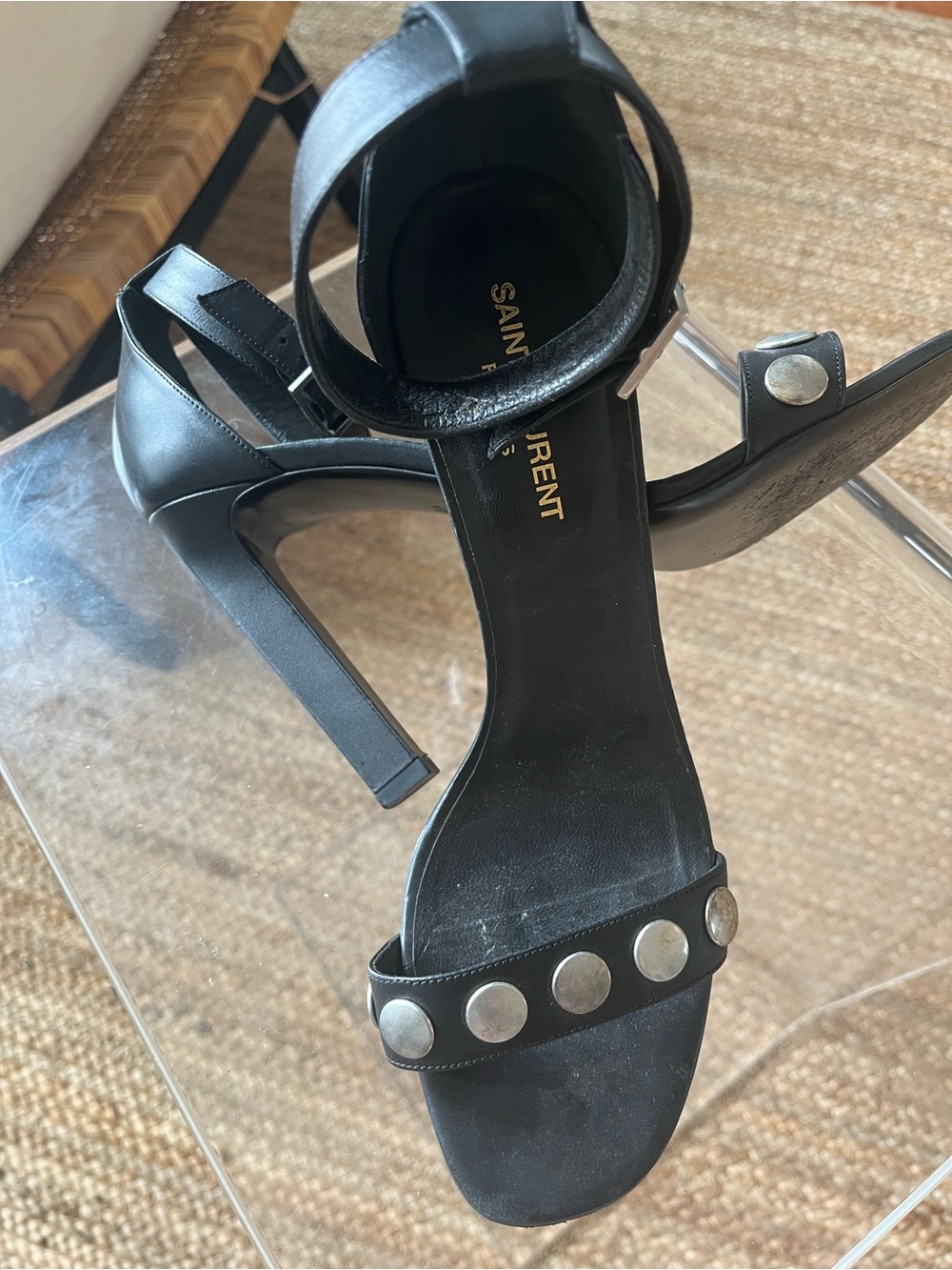 Saint Laurent Black Studded Leather High Heels